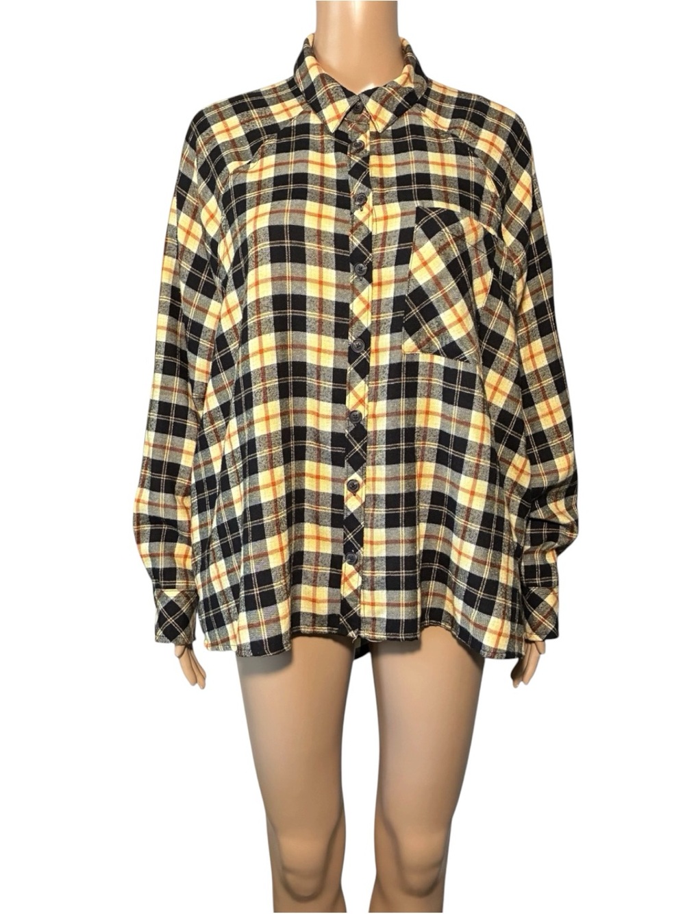 Wild Fable Womens Tunic Shirt Size M Plaid Button Down Collared Side Pockets